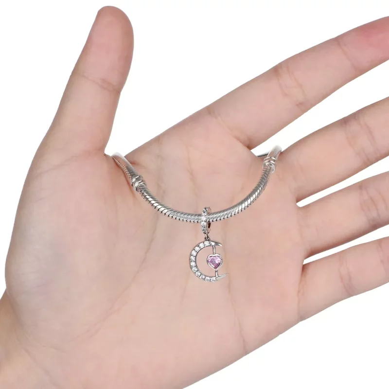 (imagen para) Encanto de Plata Estilo Pandora Corazón de la Luna Colgante - SCC040 - Ver 5