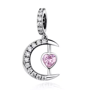 (imagen para) Encanto de Plata Estilo Pandora Corazón de la Luna Colgante - SCC040