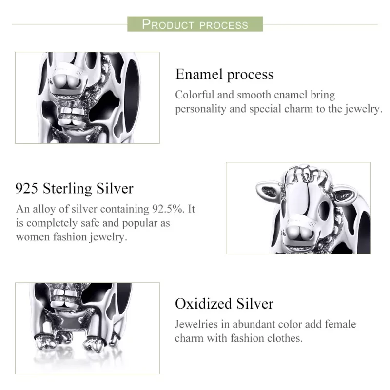 (imagen para) Encanto de plata estilo Pandora en forma de lindo ganado - SCC1049 - Ver 4