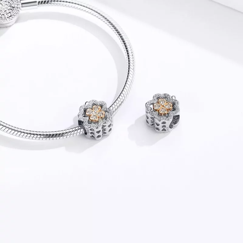 (imagen para) Encanto de Trébol de Cuatro Hojas en Plata y Oro Rosa estilo Pandora - SCC1247 - Ver 4