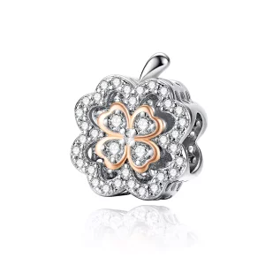 (imagen para) Encanto de Trébol de Cuatro Hojas en Plata y Oro Rosa estilo Pandora - SCC1247