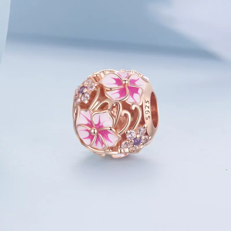(imagen para) Encanto estilo Pandora de flores de cerezo rosa - BSC643 - Ver 2