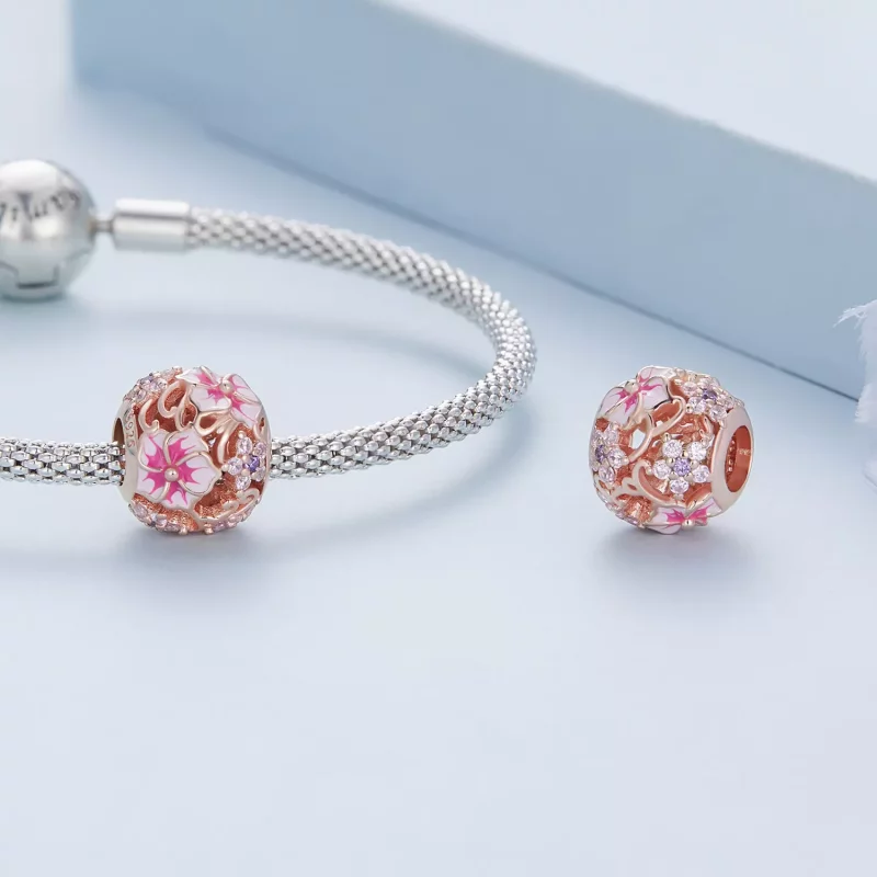 (imagen para) Encanto estilo Pandora de flores de cerezo rosa - BSC643 - Ver 5