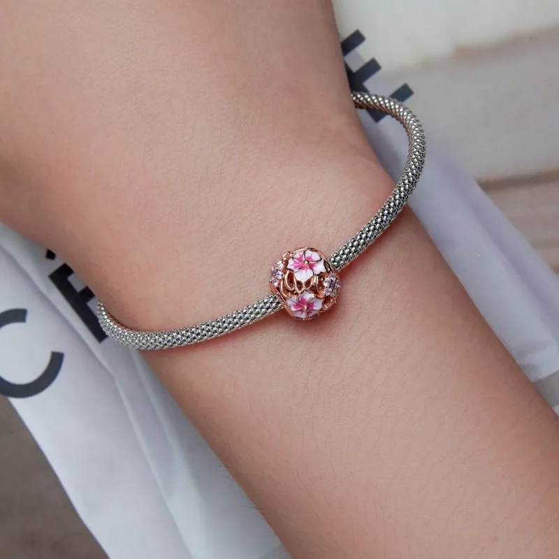 (imagen para) Encanto estilo Pandora de flores de cerezo rosa - BSC643 - Ver 6