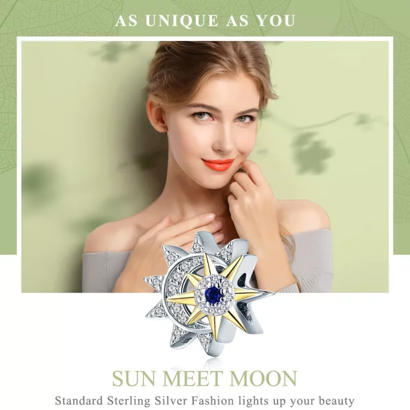 (imagen para) Encanto estilo Pandora plateado y dorado "El sol se encuentra con la luna" - SCC - Ver 2