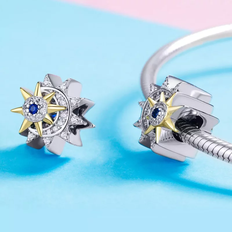 (imagen para) Encanto estilo Pandora plateado y dorado "El sol se encuentra con la luna" - SCC - Ver 3