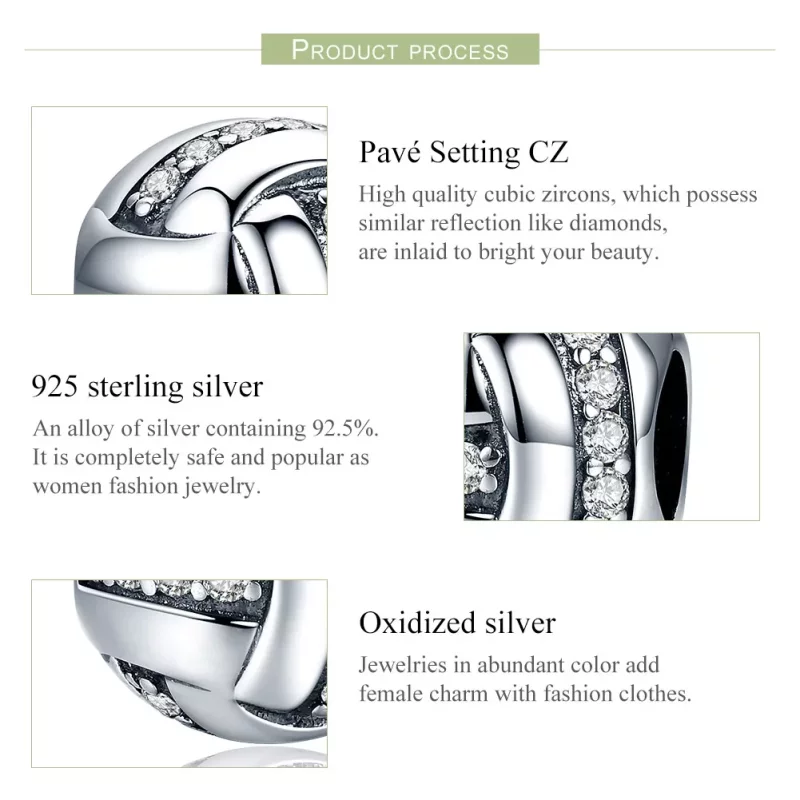 (imagen para) Encanto Plateado de Estilo Pandora con Brillo Complejo - SCC302 - Ver 6