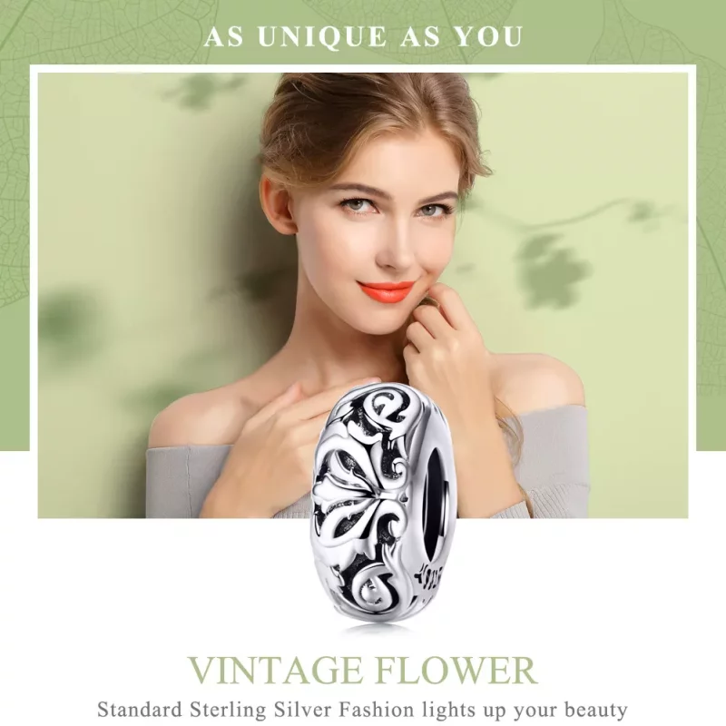 (imagen para) Espaciador de Flor Vintage en Plata Estilo Pandora - SCC1139 - Ver 2
