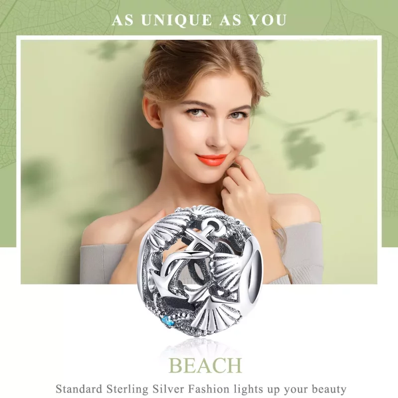 (imagen para) Estilo Pandora Charm de Playa de Plata - SCC995 - Ver 6