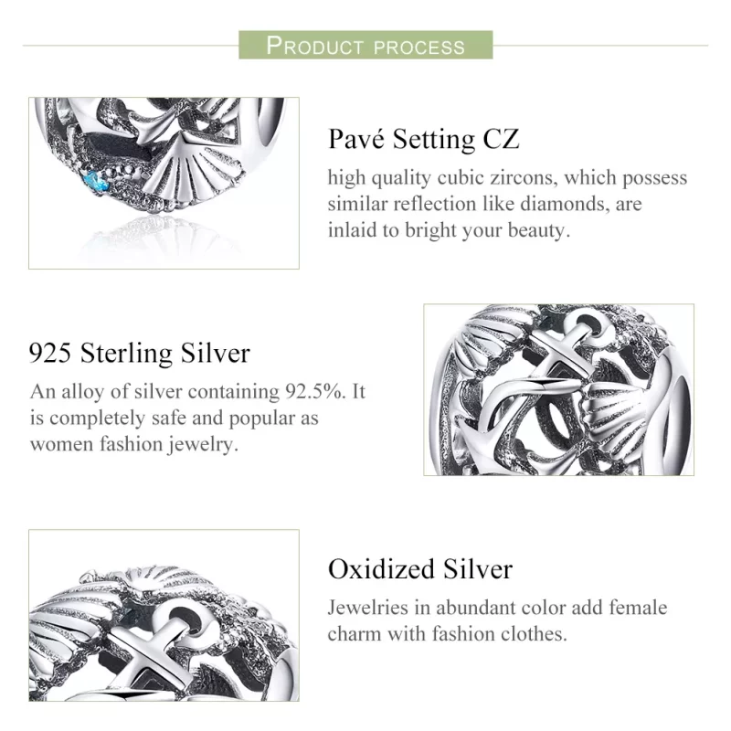 (imagen para) Estilo Pandora Charm de Playa de Plata - SCC995 - Ver 7