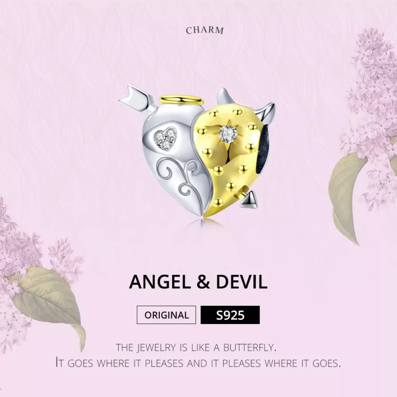 (imagen para) Estilo Pandora Encanto de Ángel y Diablo de Dos Tonos - BSC107 - Ver 6
