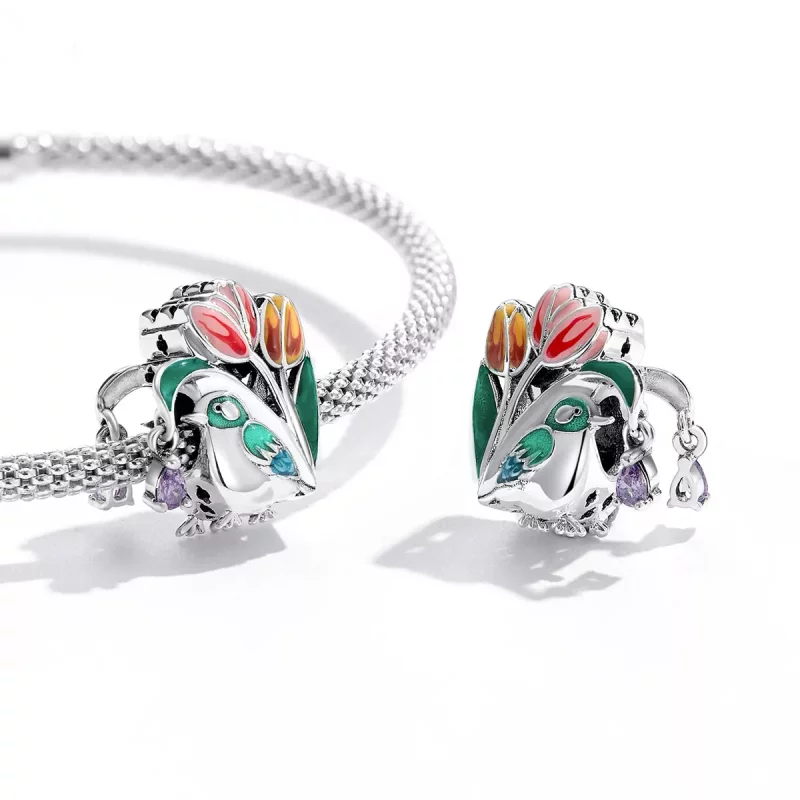 (imagen para) Estilo Pandora Flores y Pájaros - Amuleto de Lluvia - SCC2193 - Ver 3