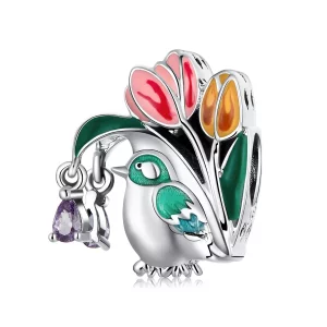 (imagen para) Estilo Pandora Flores y Pájaros - Amuleto de Lluvia - SCC2193