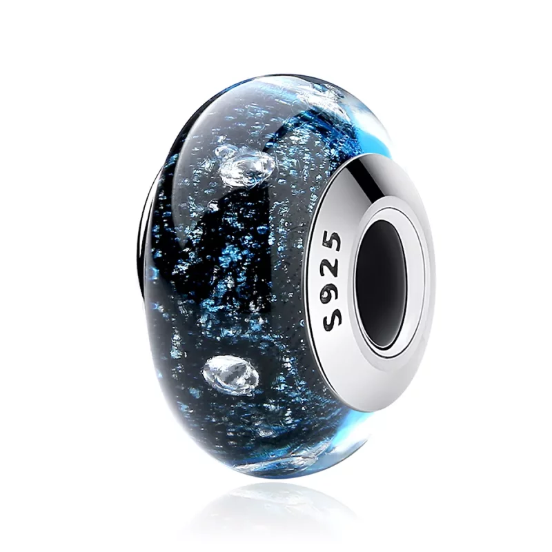 (imagen para) Estilo Pandora Medianoche Burbujeante con Colgante de Vidrio de Murano enroscado - Ver 2