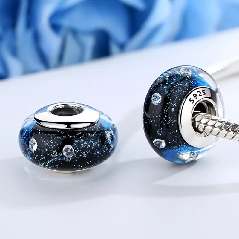 (imagen para) Estilo Pandora Medianoche Burbujeante con Colgante de Vidrio de Murano enroscado - Ver 4