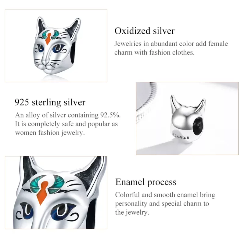 (imagen para) Estilo Pandora Plata Egipto - Amuleto de la Diosa Bastet - SCC1859 - Ver 8