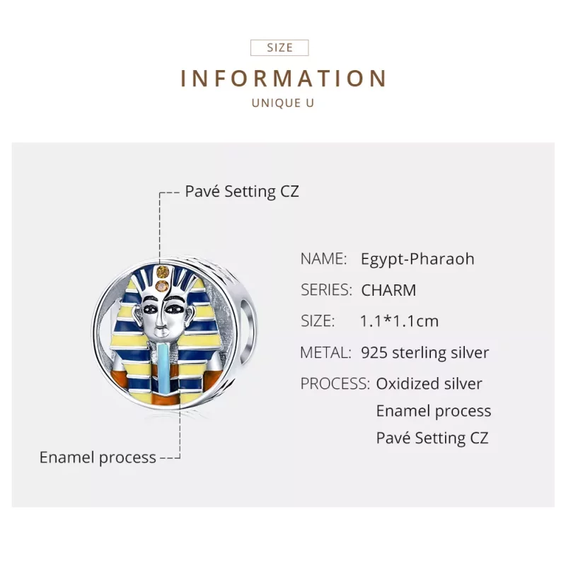 (imagen para) Estilo Pandora Plata Egipto - Amuleto Faraón - SCC1858 - Ver 6