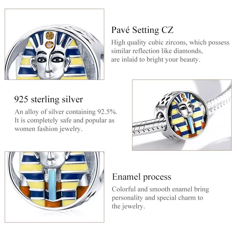 (imagen para) Estilo Pandora Plata Egipto - Amuleto Faraón - SCC1858 - Ver 7