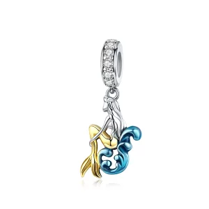 (imagen para) Estilo Pandora Plata y Bañado en Oro Colgante de Sirena en Espera - SCC1166