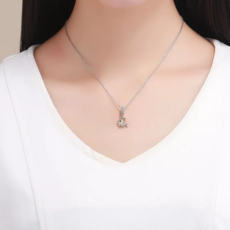 (imagen para) Estilo Pandora Plata y Oro-Plateado Pavé Sol y Luna Colgante - SCC1135 - Ver 4