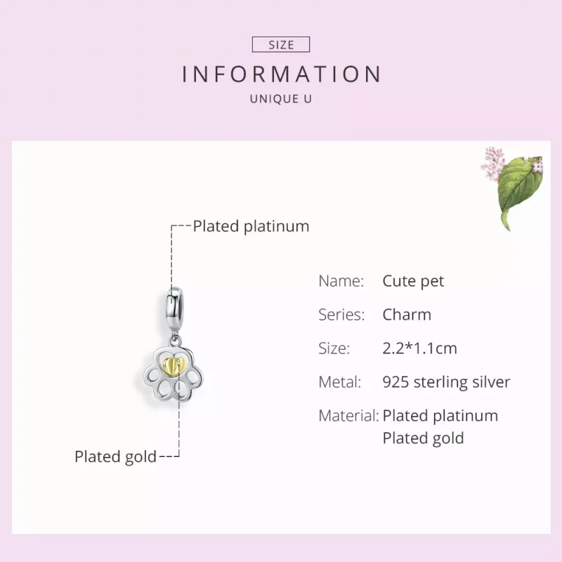 (imagen para) Estilo Pandora Plateado y Chapado en Oro - Colgante de Mascota de la Cura - SCC1 - Ver 3