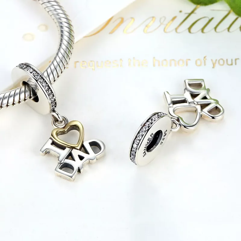 (imagen para) Estilo Pandora Plateado y Chapado en Oro - Colgante "I Love Dad" - SCC052 - Ver 2