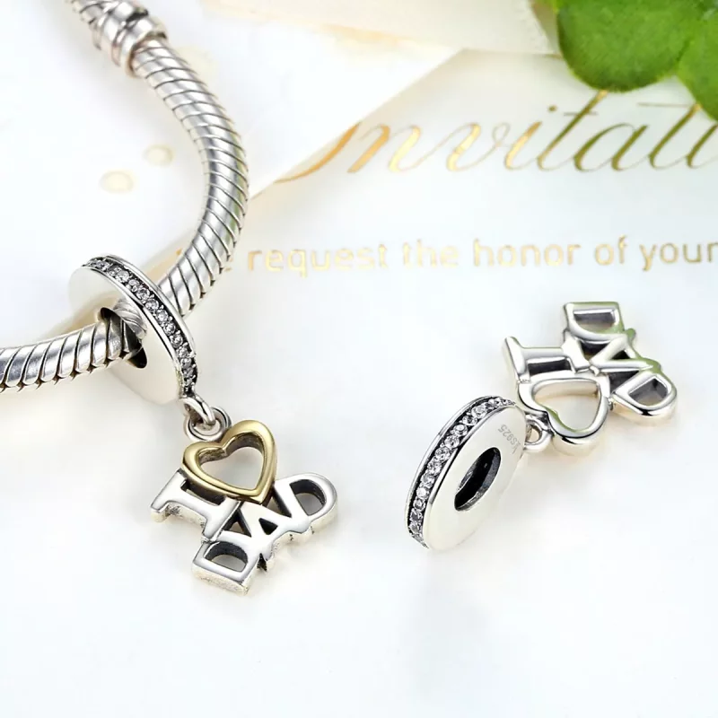 (imagen para) Estilo Pandora Plateado y Chapado en Oro - Colgante "I Love Dad" - SCC052 - Ver 3