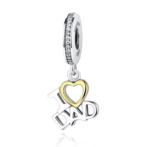 Estilo Pandora Plateado y Chapado en Oro - Colgante "I Love Dad" - SCC052 (imagen para) Estilo Pandora Plateado y Chapado en Oro - Colgante "I Love Dad" - SCC052