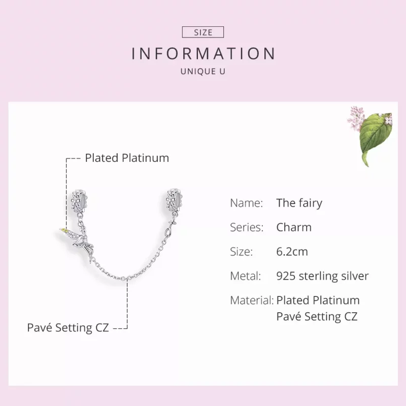(imagen para) Pandora - Cadena de seguridad estilo flor de elfo de plata - SCC1278 - Ver 3