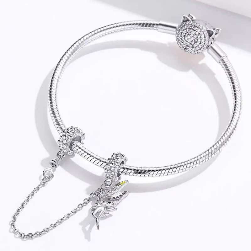 (imagen para) Pandora - Cadena de seguridad estilo flor de elfo de plata - SCC1278 - Ver 4