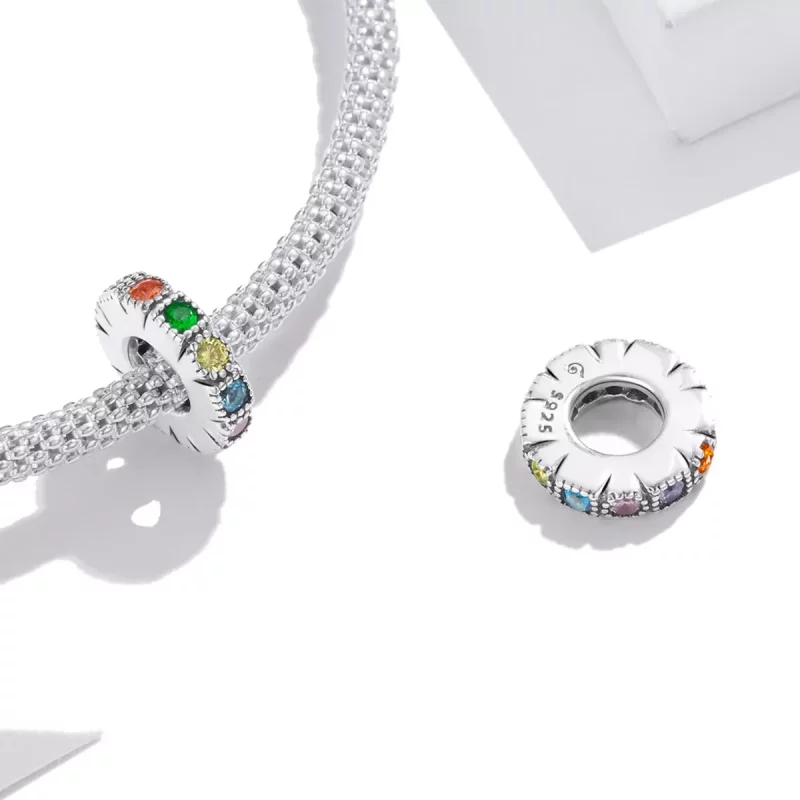 (imagen para) Pandora Estilo Abalorio Separador de Piedra Arcoíris - BSC473 - Ver 4