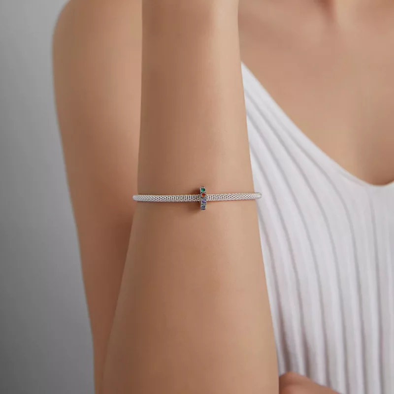 (imagen para) Pandora Estilo Abalorio Separador de Piedra Arcoíris - BSC473 - Ver 5