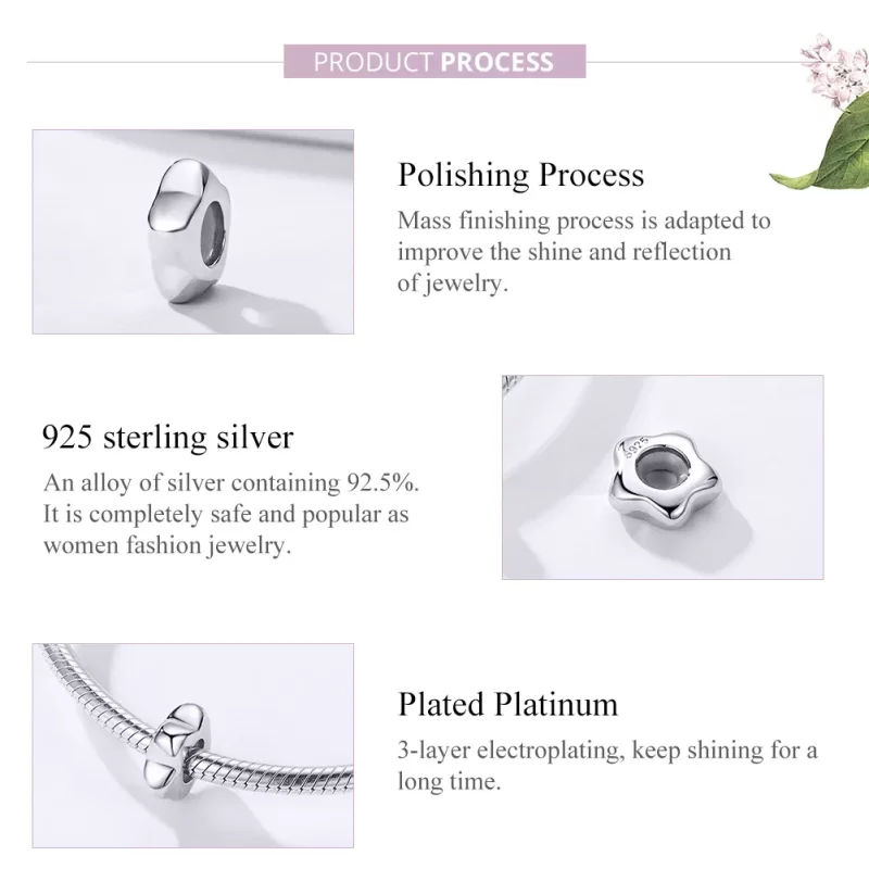 (imagen para) Pandora Estilo Espaciador de Flor de Ciruelo de Plata - SCC1168 - Ver 4