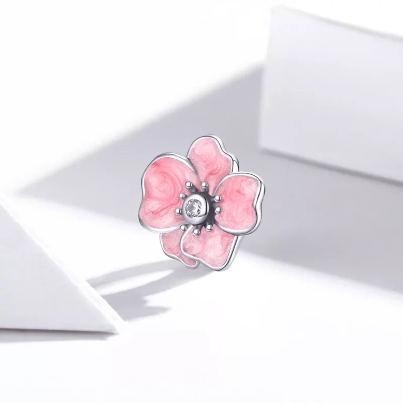 (imagen para) Pandora Style Abalorio de Plata con Flor Rosa - SCC1729 - Ver 2
