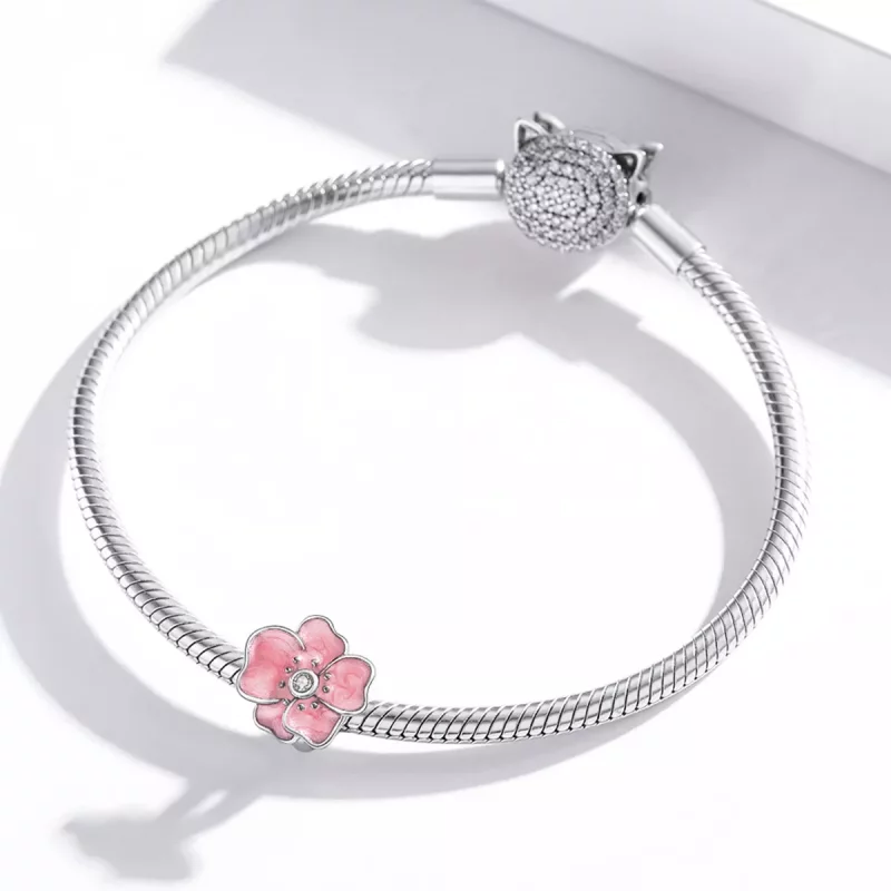 (imagen para) Pandora Style Abalorio de Plata con Flor Rosa - SCC1729 - Ver 3