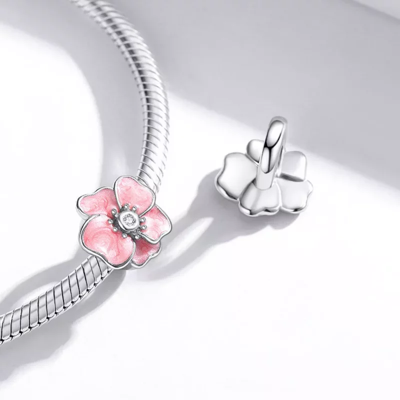 (imagen para) Pandora Style Abalorio de Plata con Flor Rosa - SCC1729 - Ver 4