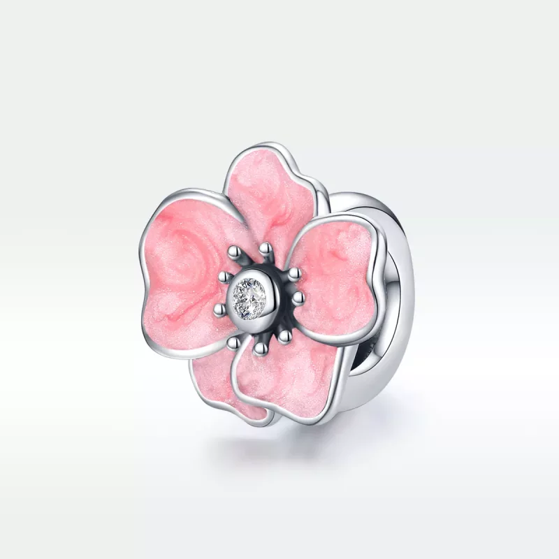 (imagen para) Pandora Style Abalorio de Plata con Flor Rosa - SCC1729 - Ver 5