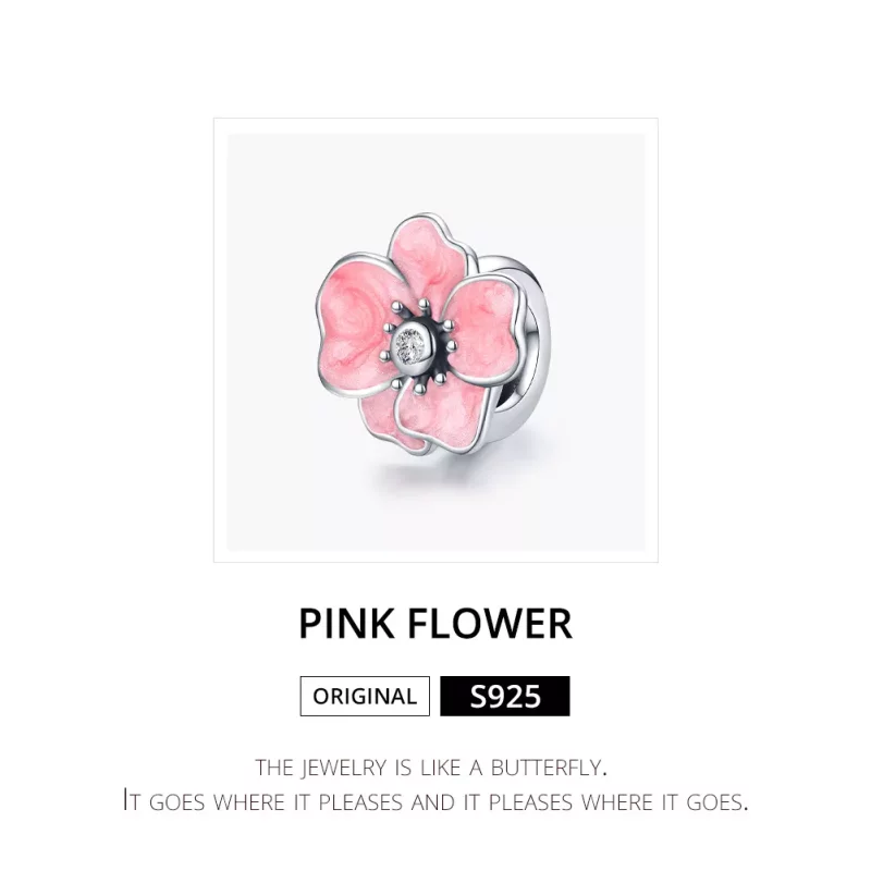(imagen para) Pandora Style Abalorio de Plata con Flor Rosa - SCC1729 - Ver 6