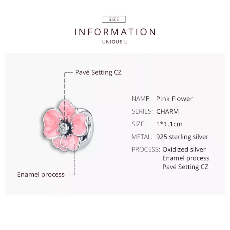 (imagen para) Pandora Style Abalorio de Plata con Flor Rosa - SCC1729 - Ver 8