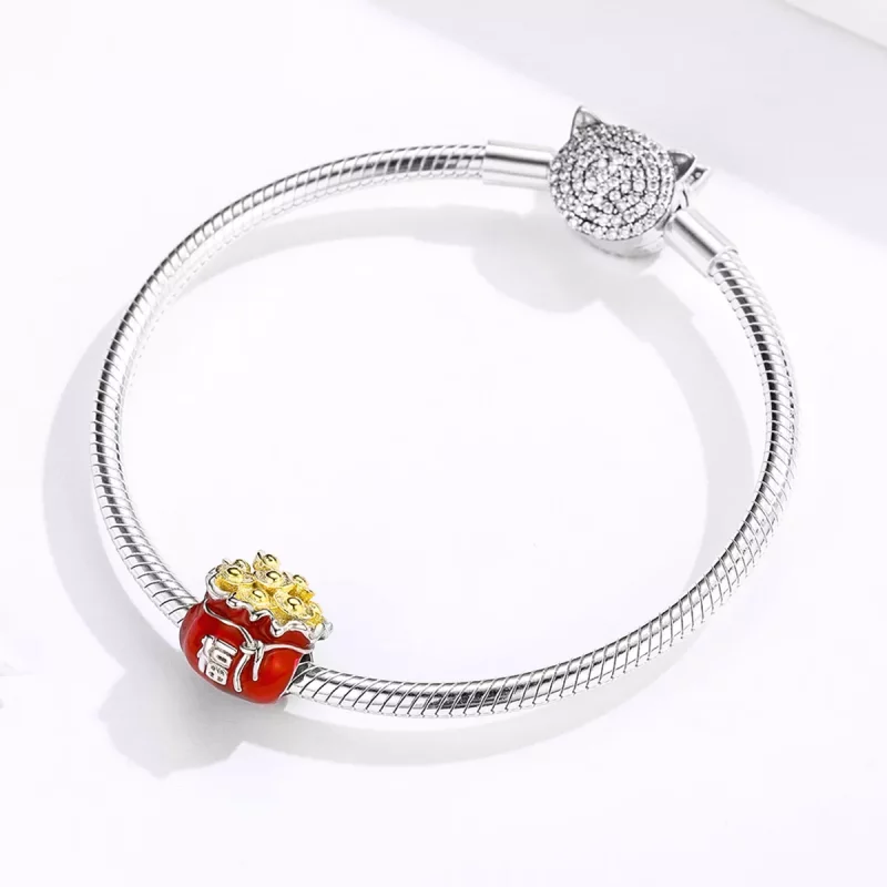 (imagen para) Pandora Style Charm de Dos Tonos Bolsa de la Suerte - BSC100 - Ver 3