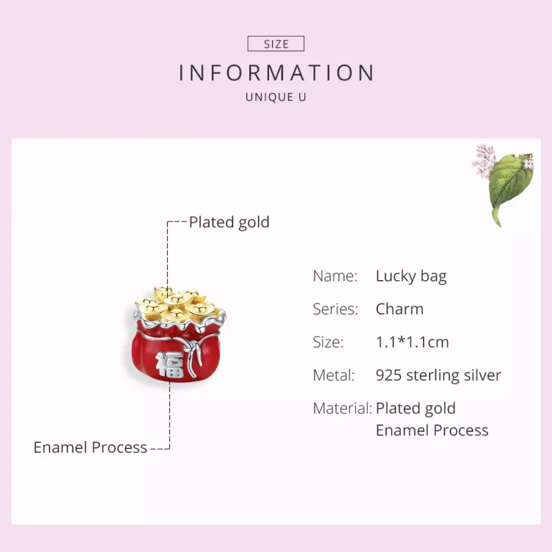 (imagen para) Pandora Style Charm de Dos Tonos Bolsa de la Suerte - BSC100 - Ver 7