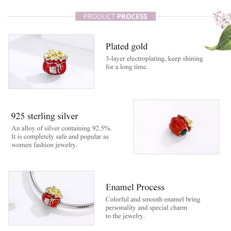 (imagen para) Pandora Style Charm de Dos Tonos Bolsa de la Suerte - BSC100 - Ver 8