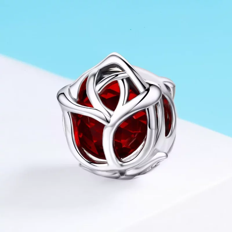 (imagen para) Pandora Style Charm de Plata con Rosas Rojas - SCC568 - Ver 3