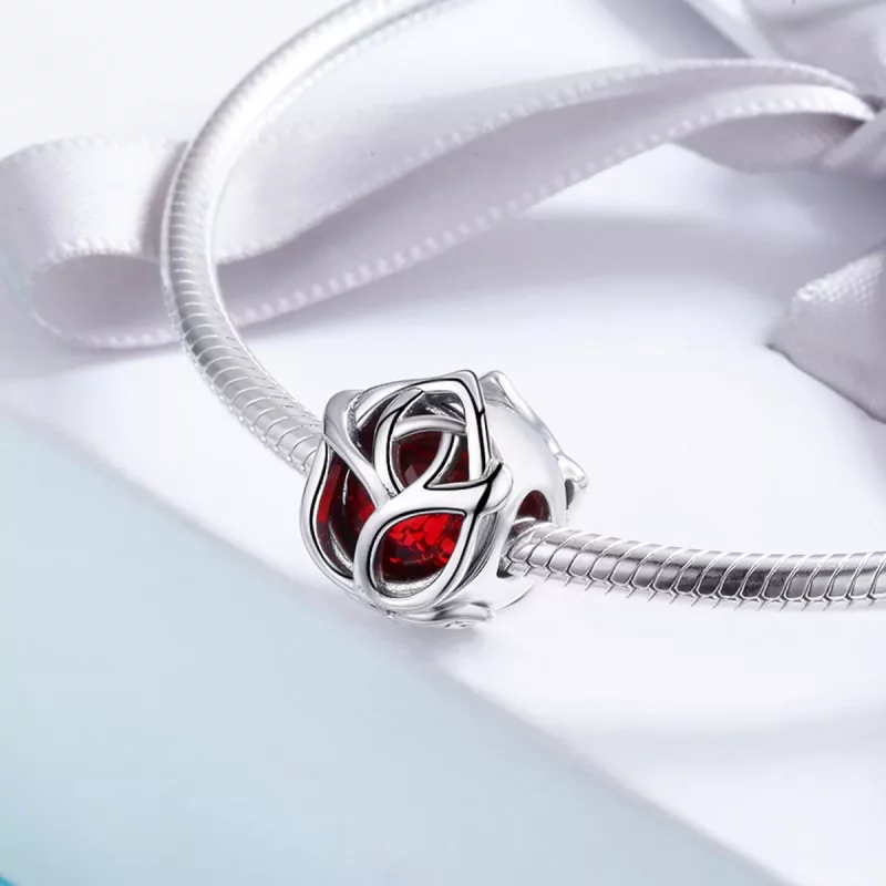 (imagen para) Pandora Style Charm de Plata con Rosas Rojas - SCC568 - Ver 4