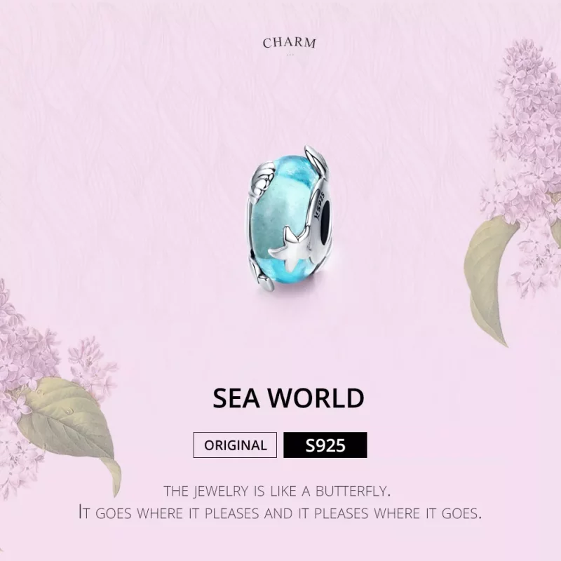 (imagen para) Pandora Style Encanto de Vidrio Murano Plateado Mundo Marino - SCC1257 - Ver 2