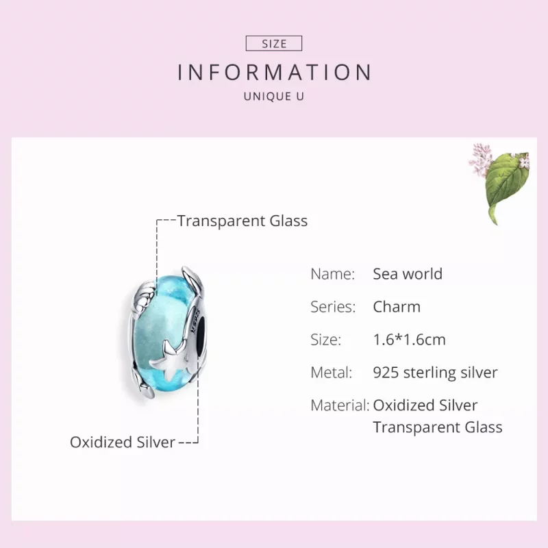 (imagen para) Pandora Style Encanto de Vidrio Murano Plateado Mundo Marino - SCC1257 - Ver 3