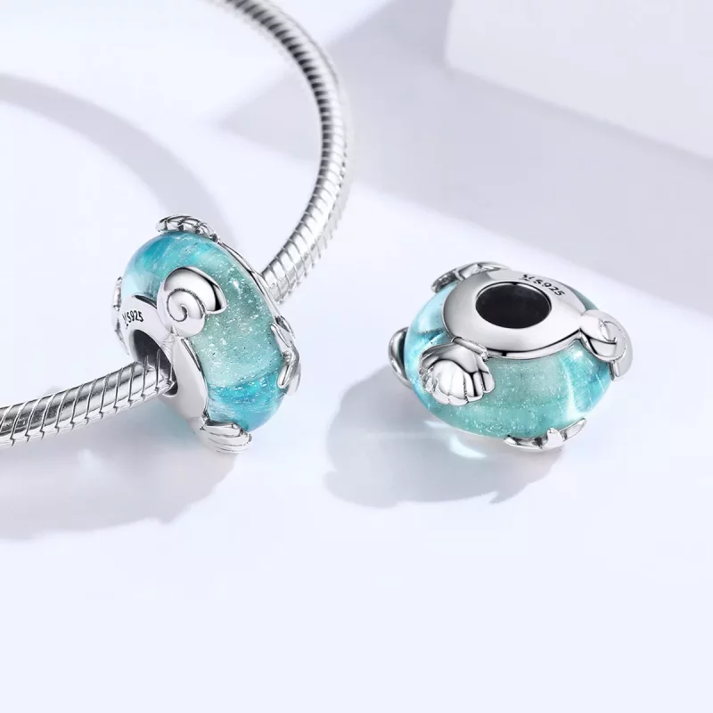 (imagen para) Pandora Style Encanto de Vidrio Murano Plateado Mundo Marino - SCC1257 - Ver 4