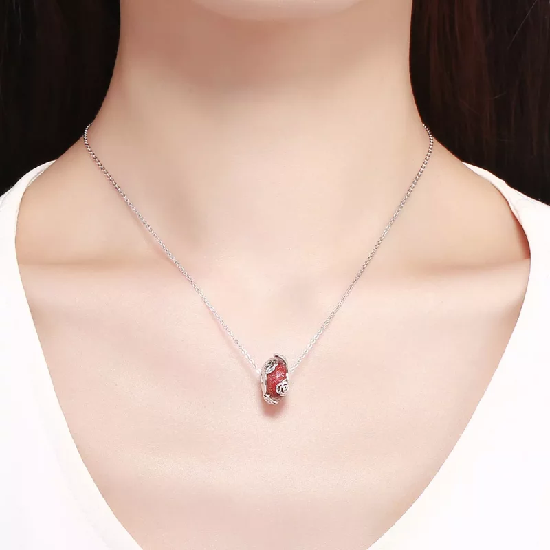 (imagen para) Pandora Style Fragante Rosa de Vidrio Murano Charm Plateado - SCC1030 - Ver 5