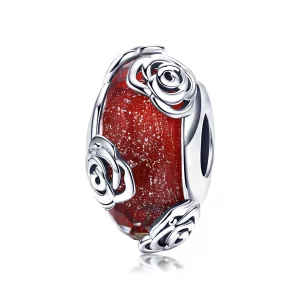 Pandora Style Fragante Rosa de Vidrio Murano Charm Plateado - SCC1030 (imagen para) Pandora Style Fragante Rosa de Vidrio Murano Charm Plateado - SCC1030