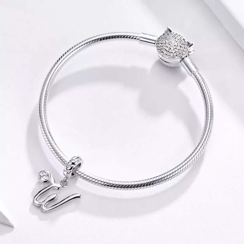 (imagen para) Pandora Style Letra W Plateada - Colgante - SCC1183-W - Ver 2